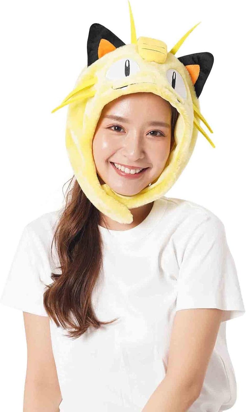 SAZAC Cozy, Warm Meowth Kigurumi Hat with Ear Flaps Pokemon Beanie for Adults, Luxurious Novelty Hat for Halloween & Cosplay - Premium Anime Cap - Image 1